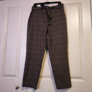 Reitmans Brown Plaid High-Waisted Dressy Work Pants w Tie Belt